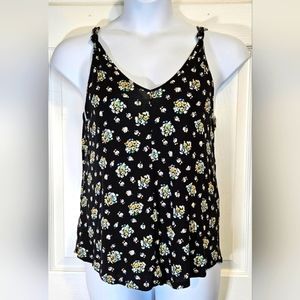 LOFT, black and floral, tank top with knotted straps. Size S
